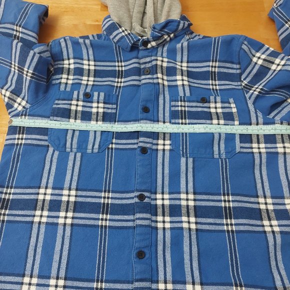 Urban Heritage Blue Hooded Plaid Long Sleeve Cotton Shirt Men's M/L - Picture 8 of 9